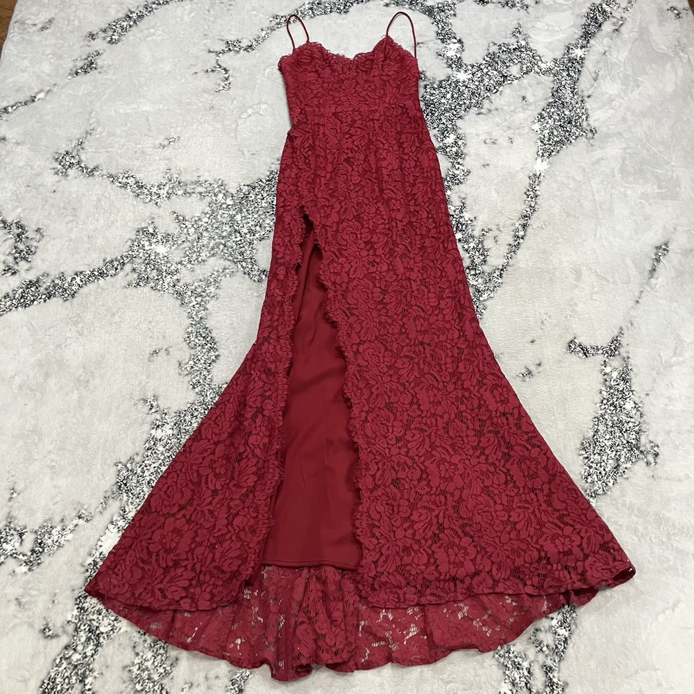Fame &‎ Partners Red Lace Maxi Dress Open Back Strappy Formal Sz US 4